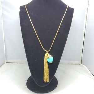 One wink gold chain with blue stone and gold Tassel necklace